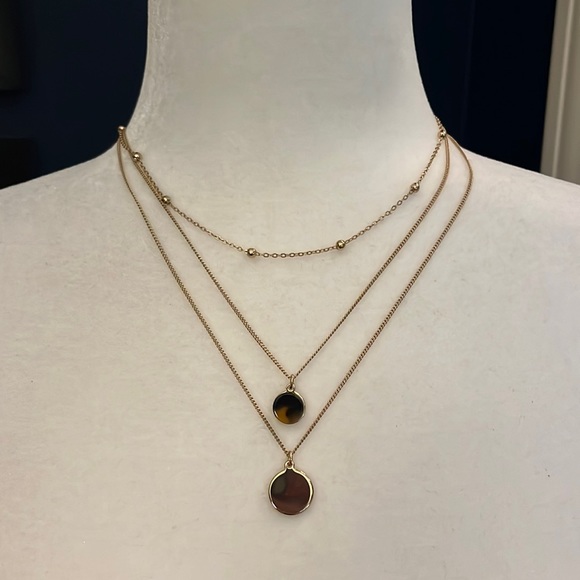 J. CREW Layered Gold and Tortoise Disk Necklace